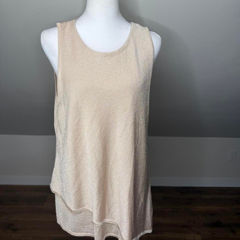 White House Black Market Champagne Shimmer Metallic Sleeveless Knit Tank Top
